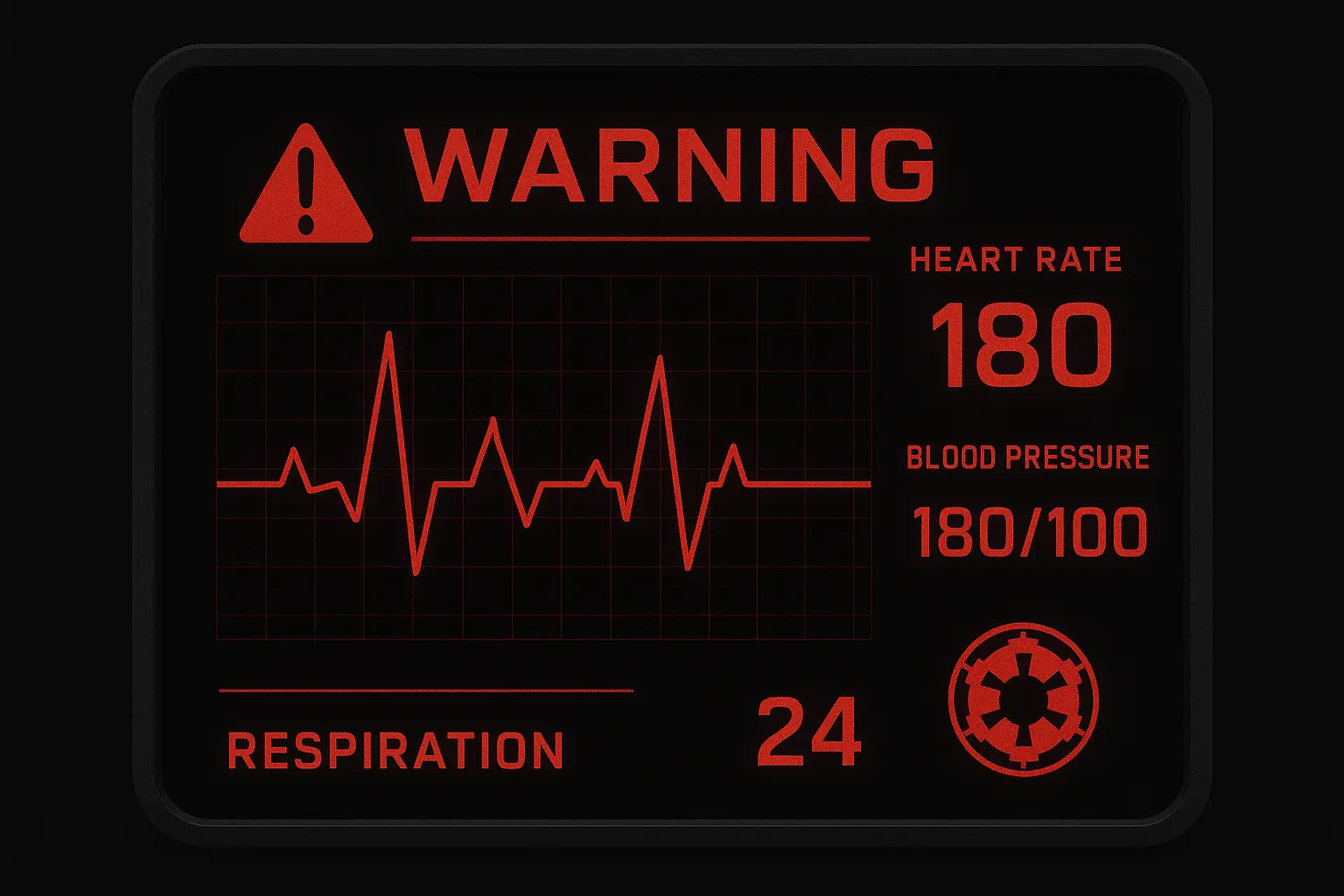 A vital signs monitor showing critical readings.